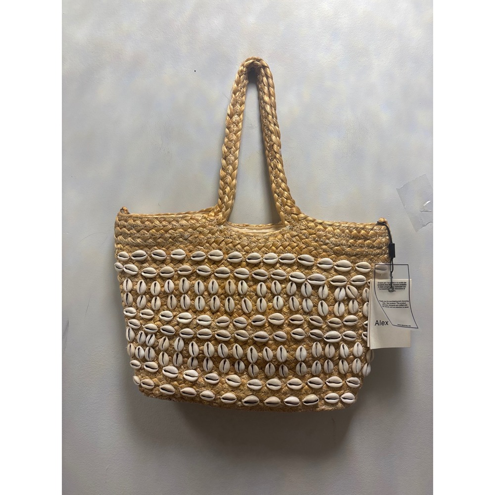 Alex Max Straw Tote Bag Women Large Tan NWT Shell Woven Raffia Beach Bag
